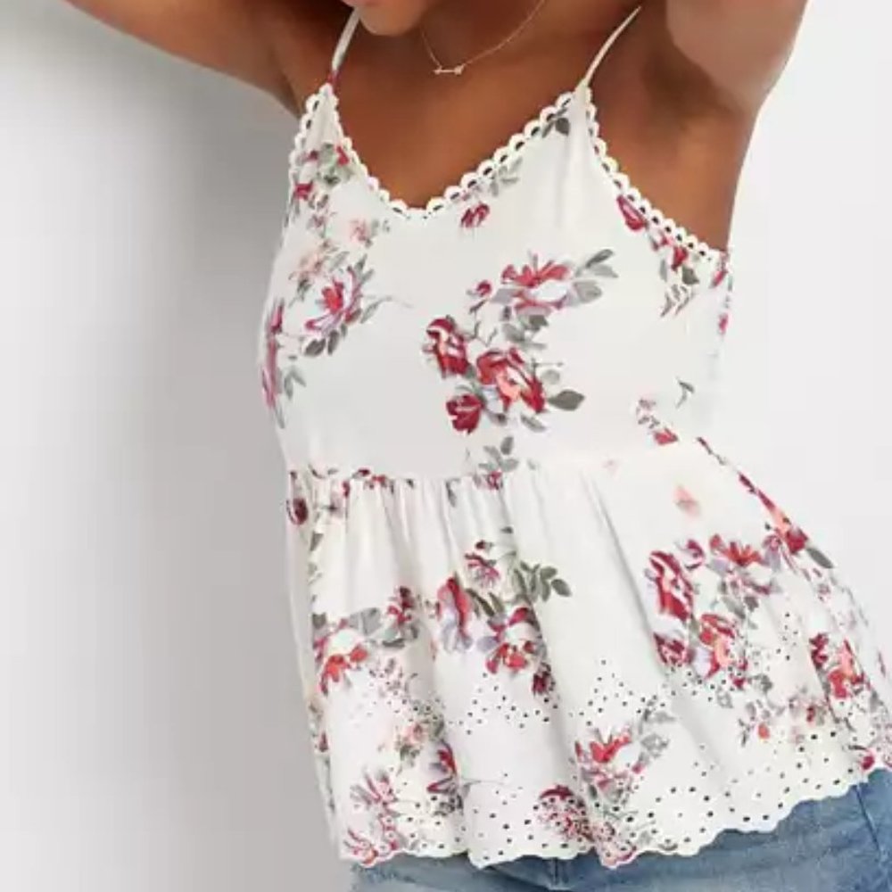 Maurices, Peplum Tank, XL, White Floral